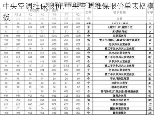 中央空调维保报价,中央空调维保报价单表格模板